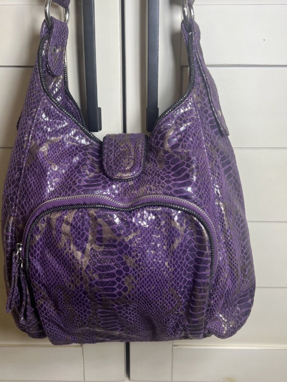 Mark Purple Snakeskin Pattern Hobo Shiny Handbag Purse